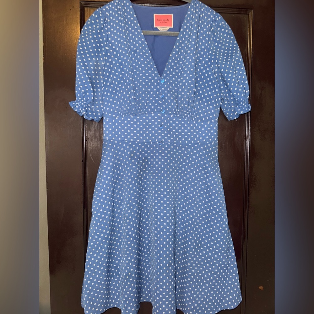 Kate Spade Blue Ruffled Fit-and-Flare Midi Dress
